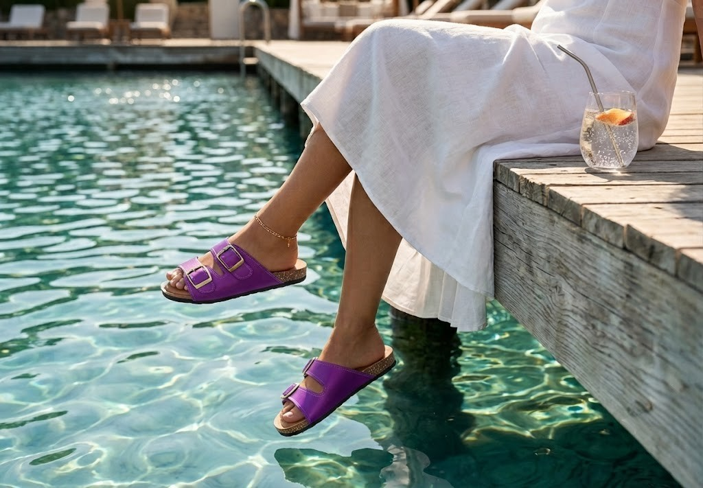 Satin Belted Slides-Purple