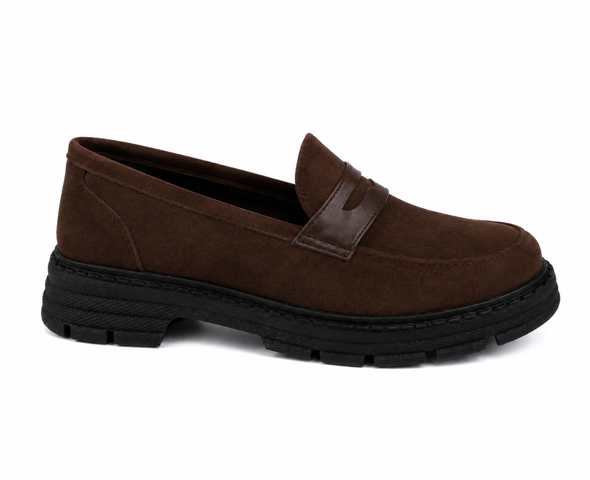 All About the Suede |  Chunky Sole Loafer with leather Strap -Dark Brown