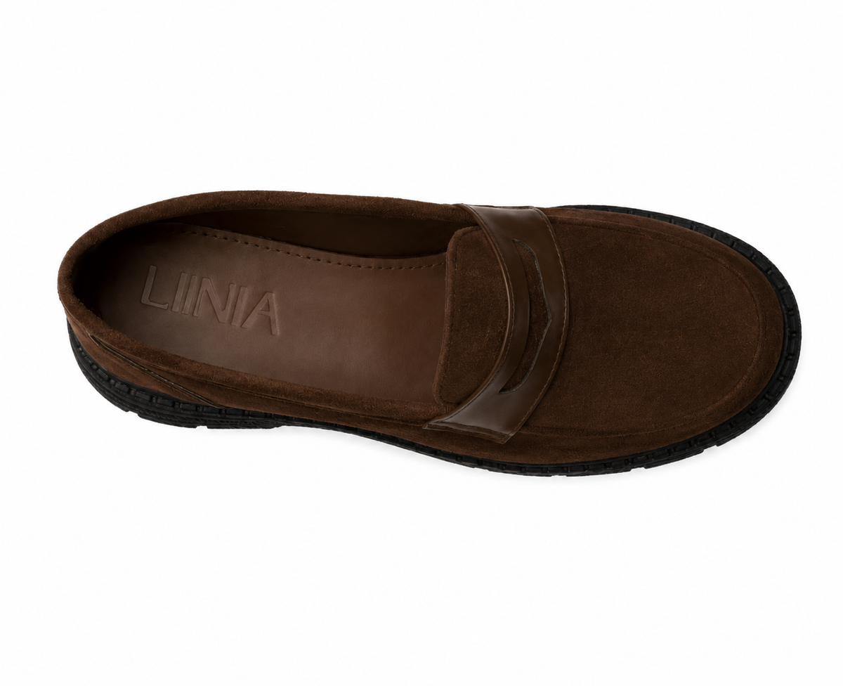 All About the Suede |  Chunky Sole Loafer with leather Strap -Dark Brown