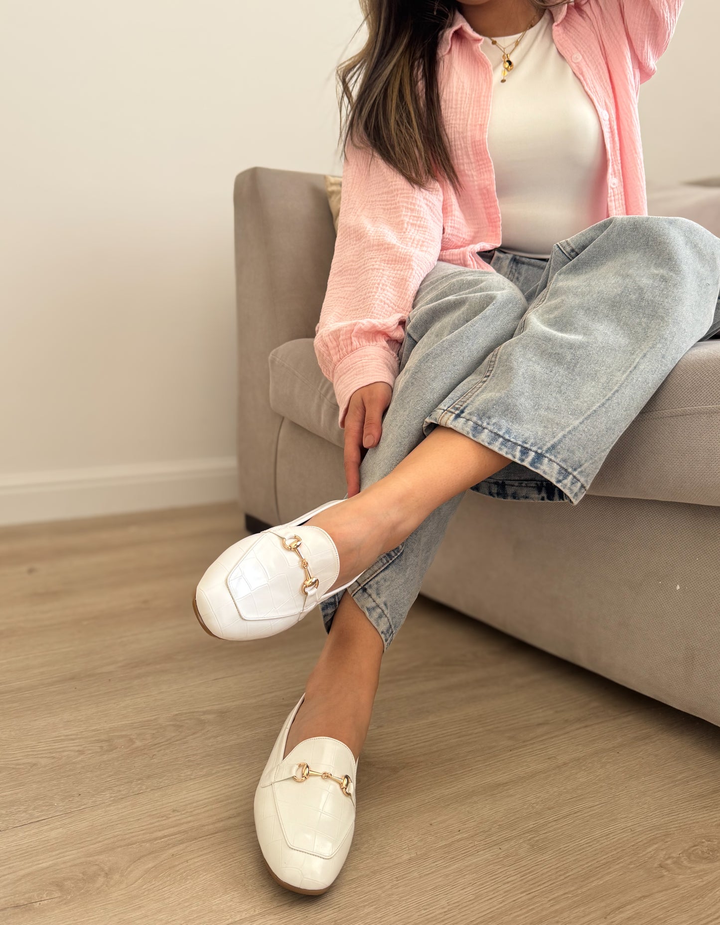 Croc-Effect Loafer-White