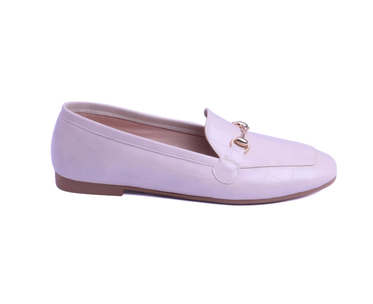 Liinia comfortable neutral-beige croc-effect flat shoes.